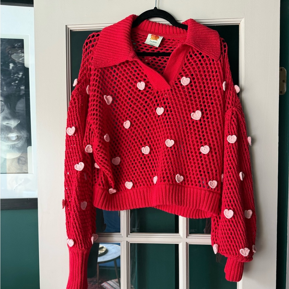 Farm Rio crochet heart sweater